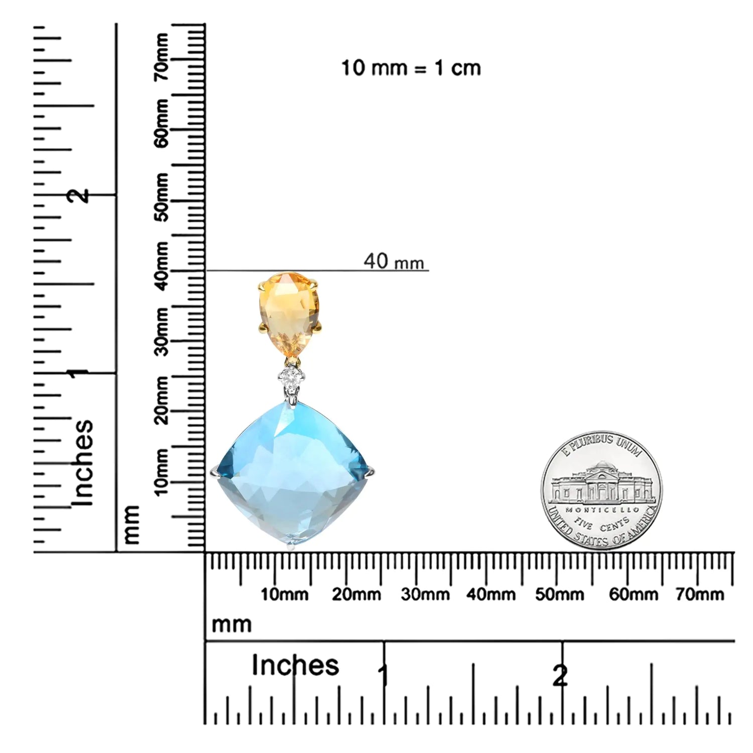 18K White and Yellow Gold Diamond Accent and Yellow Citrine and Sky Blue Topaz Gemstone Dangle Drop 18&quot; Pendant Necklace (G-H Color, SI1-SI2 Clarity)